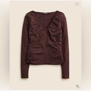J.CREW Stretch cotton-blend Long sleeves ruched Cocoa Berry top Size M